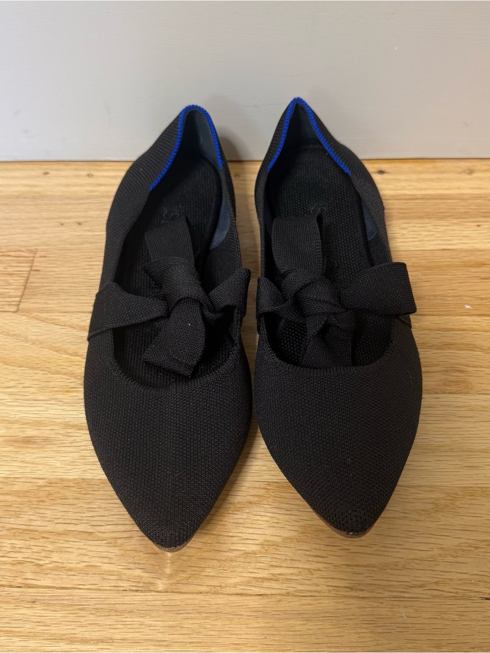 Rothy’s Pointed Toe Mary Jane Bow Tie Flat In Black Sz US W8.5